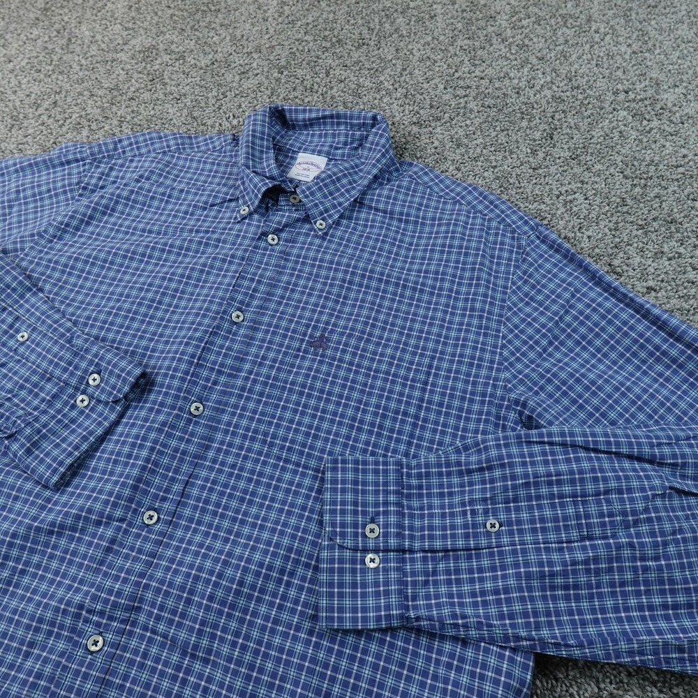 Brooks Brothers Shirt Mens L Blue Cotton Button Up Long Sleeve Casual Preppy Top